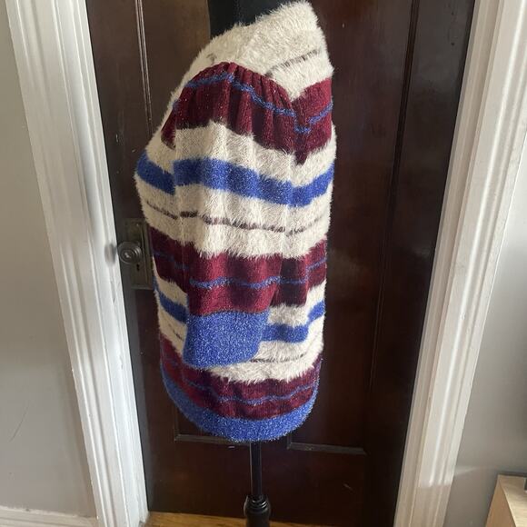 Maeve Anthropologie Short Sleeve Cardigan Sweater Womens LARGE Red Blue Sparkle - Picture 5 of 11